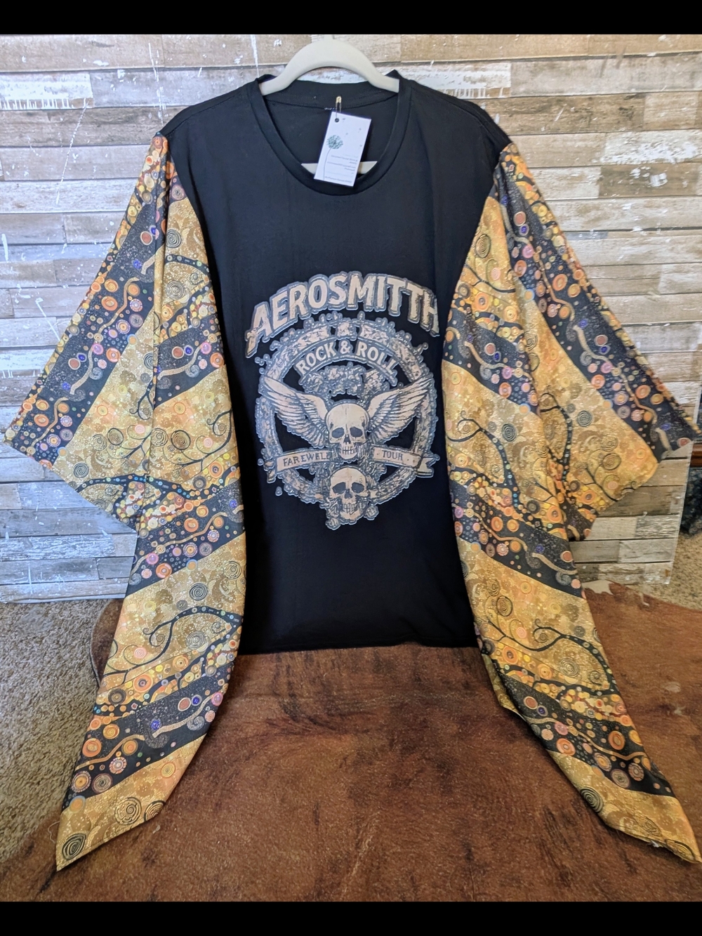 Aerosmith Farewell Tour Graphic Boho Bat Winged Sleeves Poncho Style Top